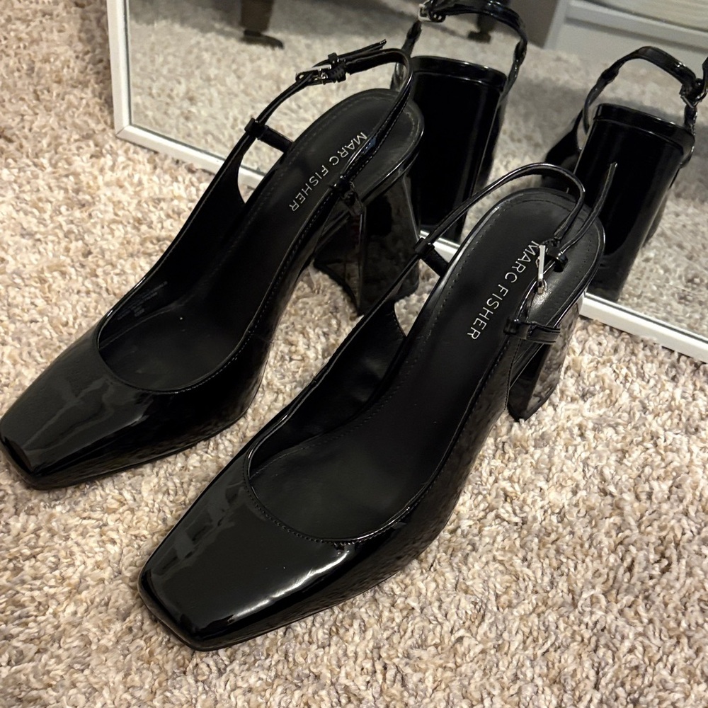 Marc Fisher Shiny Black Slingback Heels